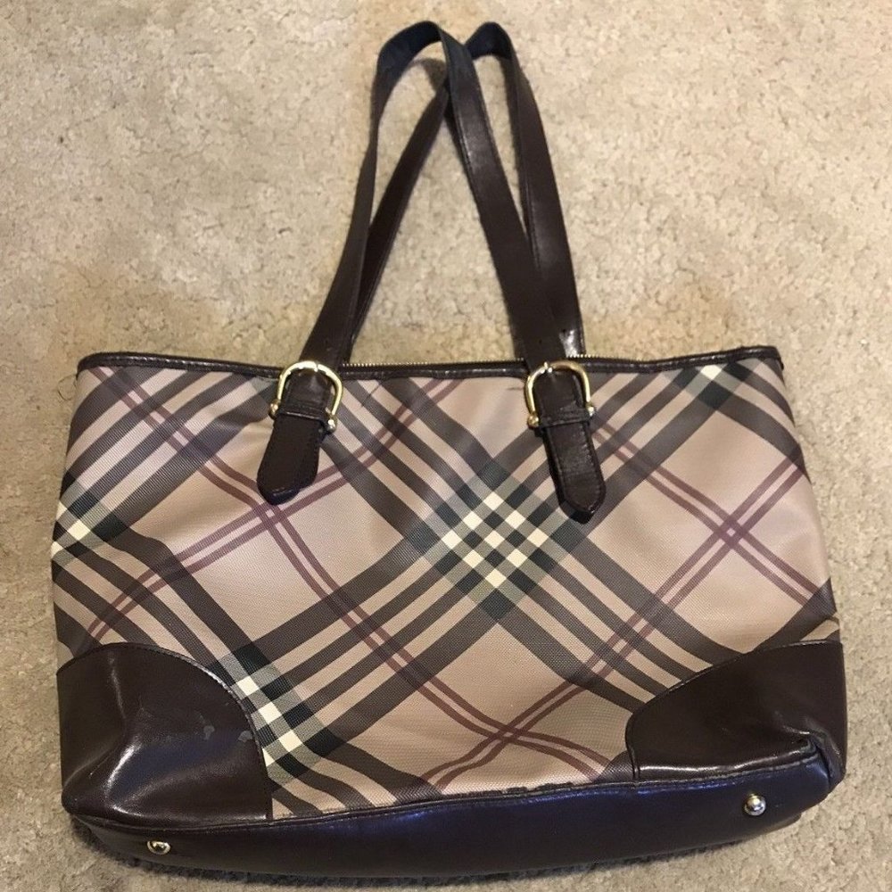 Large faux-Burberry zip up plaid shopper